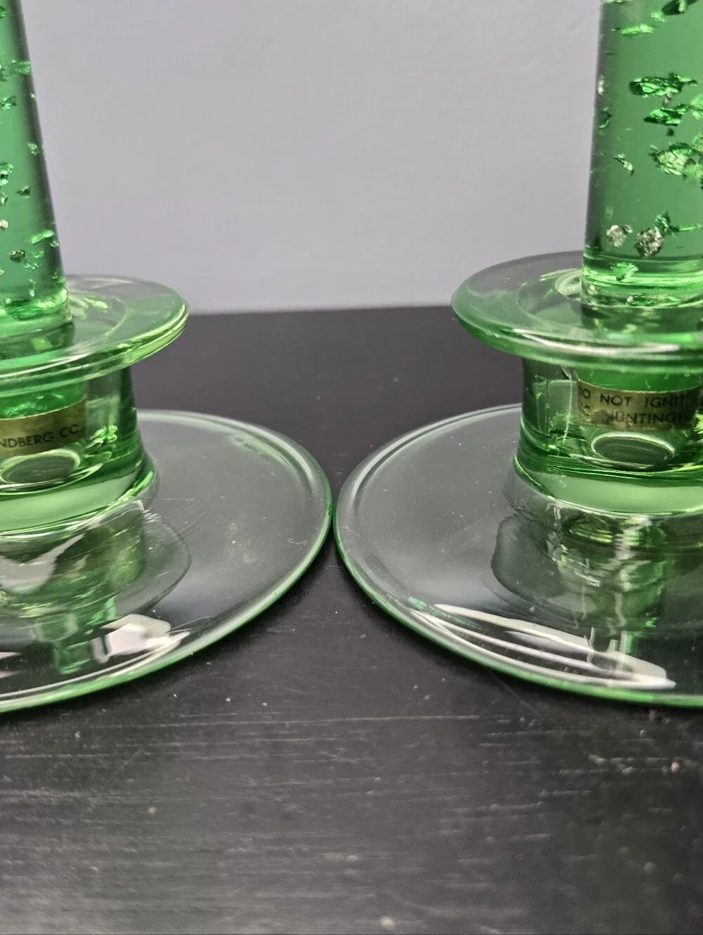Vintage Green Depression Uranium Glass Candlestick Holders (2) R.E.A.D.